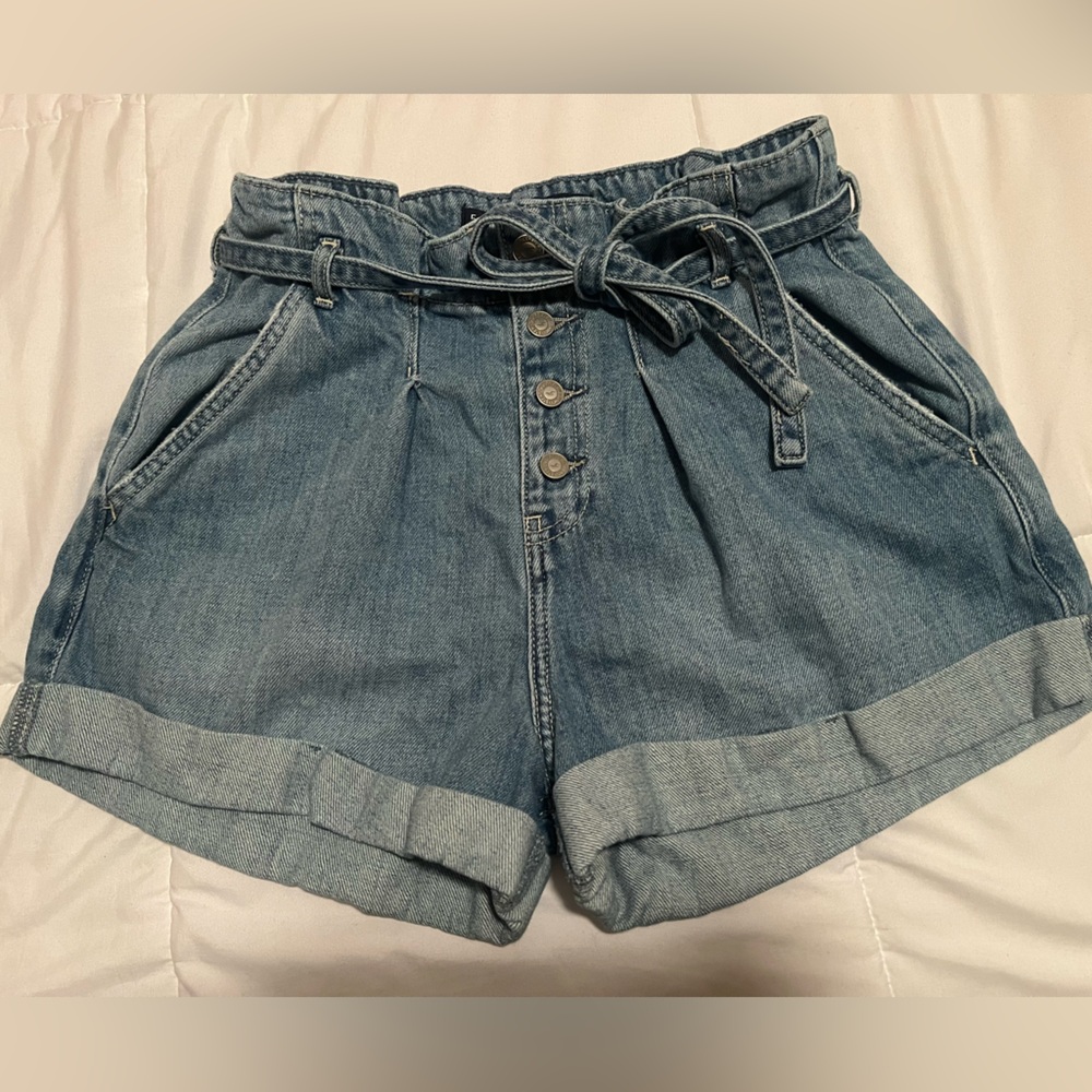 Hollister Jean Shorts with Paper Bag Waist and Cuffed Hem